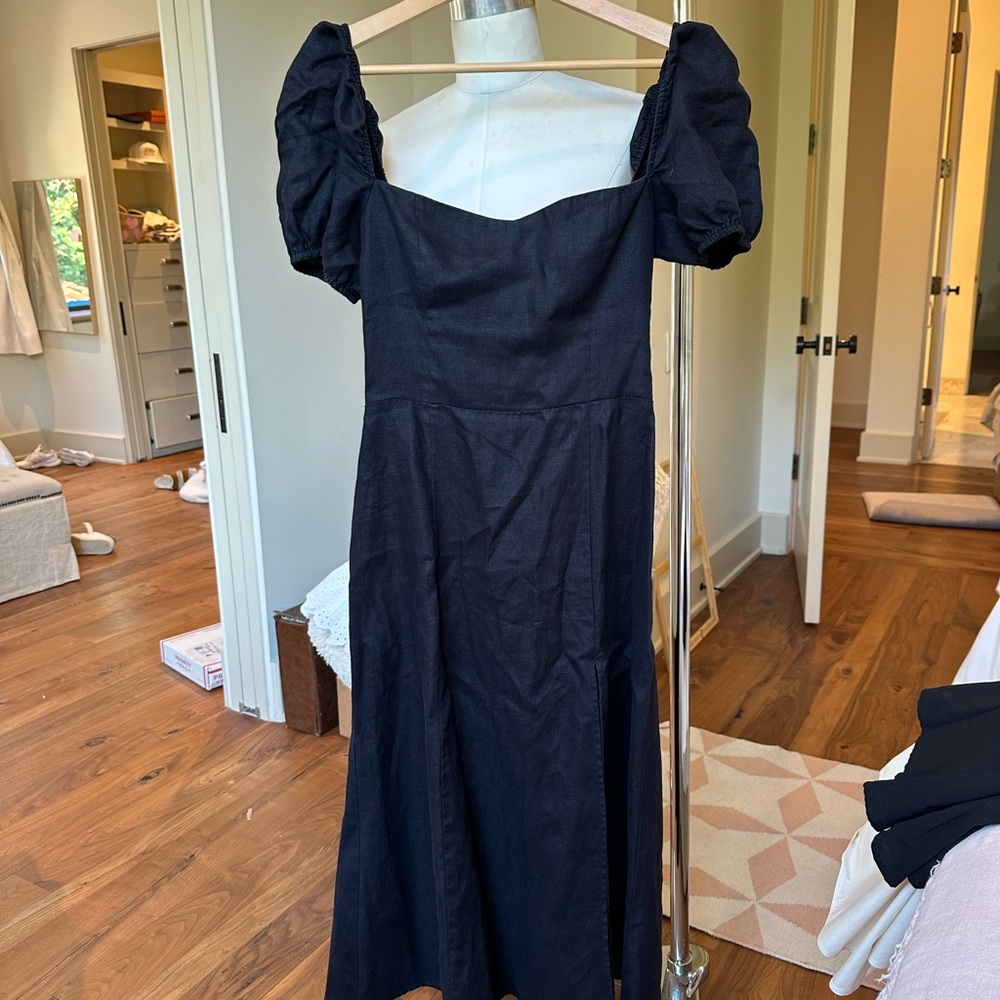 Reformation Black Sweetheart Puff Sleeve Gown